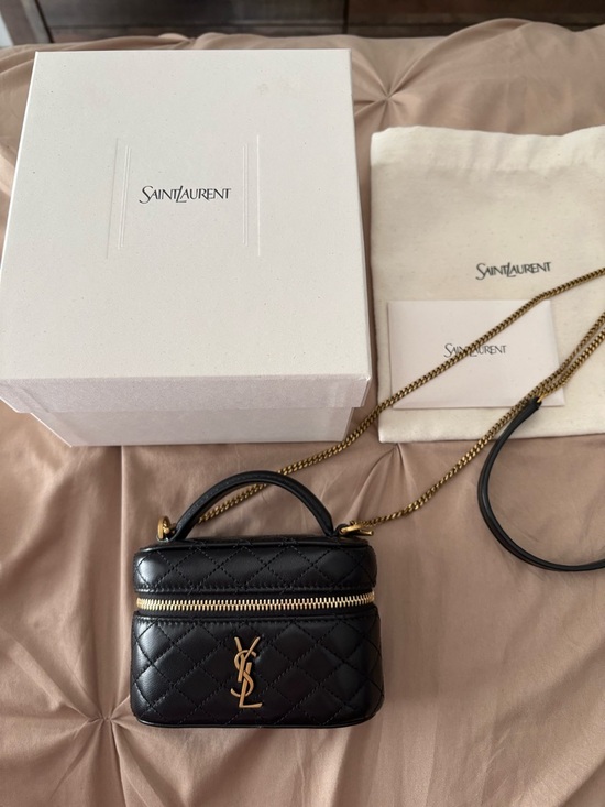 Saint Laurent Handbags - Saint Laurent Black Quilted Leather Vanity Mini Crossbody with Gold Hardware
